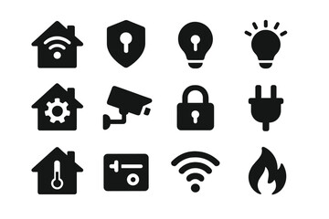 Poster - Vector illustration icons representing smart home technology and security features for modern living environments