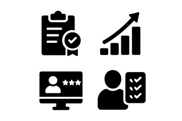 Poster - Vector illustration icons depicting evaluation, success, and progress tracking in a professional setting