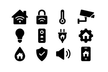 Poster - Vector illustration icons representing smart home technology and security systems, ideal for digital design projects