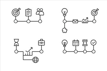 Poster - Illustration of business processes and strategy development using simple vector icons depicting goals, teamwork, and progress