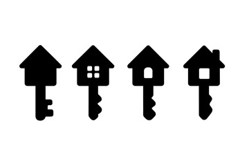 Poster - Vector illustration of house-shaped keys representing home ownership and security in a minimalist design