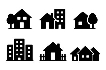 Poster - Collection of vector house icons representing various styles and configurations for design projects