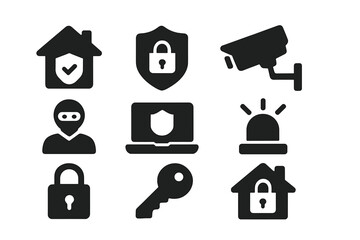 Poster - Vector illustration icons representing home security elements like surveillance cameras, locks, and alerts for safety measures