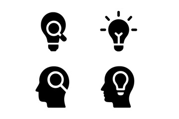 Poster - Conceptual vector icons representing ideas, creativity, and problem-solving through light bulbs and human profiles