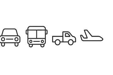 Poster - Vector illustration of various modes of transportation including a car, bus, truck, and airplane