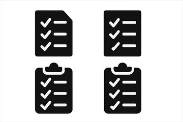 Poster - Black vector icons of checklists and clipboards ideal for organization and task management in various applications
