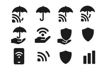 Poster - collection of vector illustration icons representing protection, connectivity, and service in digita