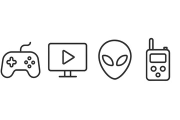 Poster - Vector illustration icon depicting gaming controller, monitor, alien head, and communication device icons