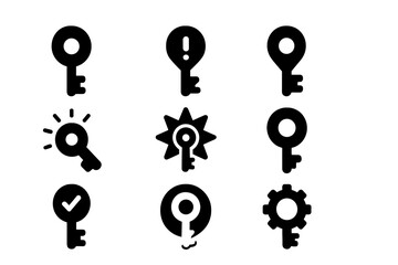 Poster - vector illustration icons depicting various key designs representing security, alerts, and settings 