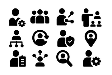 Poster - Vector illustration icons representing various teamwork and assistance activities in a professional setting