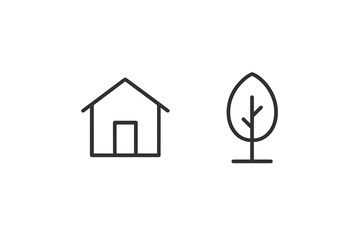 Poster - Illustration of a simple house and tree icon representing nature and shelter concepts in minimalist style