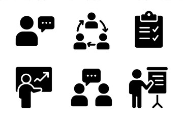 Poster - Vector illustration icons representing communication, collaboration, and presentation in a business setting