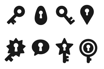 Poster - Vector illustration icons featuring black keys, locks, and symbols representing security and access in a digital context
