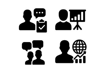 Poster - Vector illustration icons showcasing various activities related to communication, management, and global interaction