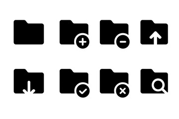 Poster - Vector illustration of various folder icons representing different file management actions and statuses for digital organization tasks