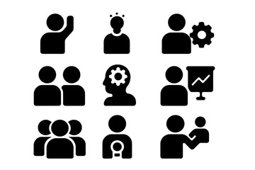 Poster - Vector illustration icons depicting various social and professional activities in a minimalist design style