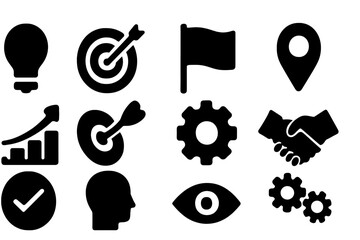 Poster - Vector illustration icons representing business concepts, including strategy, teamwork, and growth in a modern design style