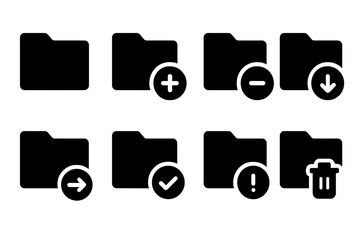Poster - Vector illustration of folder icons with various action symbols for digital file management activities