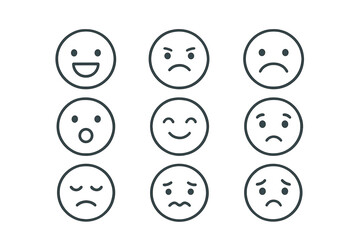 Poster - Various emotion faces represented as simple vector icons with expressions conveying happiness, sadness, surprise, and anger in a grid format