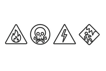 Poster - Hazard symbols vector illustration representing fire, poison, electricity, and caution notifications for safety awareness