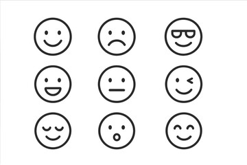 Poster - Collection of simple vector icons representing various facial expressions and emotions suitable for digital design and communication