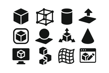 Poster - Vector illustration icons of various geometric shapes and 3D objects representing different concepts in design and modeling