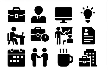 Poster - Professional icons representing workplace activities, time management, and collaboration in a modern office environment