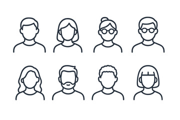 Poster - Vector illustration of diverse people icons representing various professions and attributes in a minimalist design