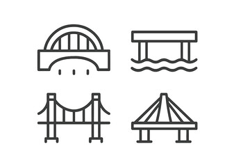 Poster - Vector illustration icons of various bridge designs showcasing architecture and engineering concepts in minimal styles