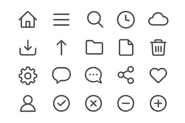 Fototapete - Vector illustration set of minimalist icons representing various digital and user interface actions for easy navigation and interaction