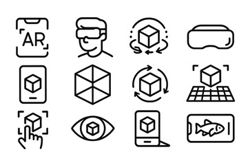 Poster - Vector illustration icons representing augmented reality and virtual reality technology in various activities and interactions