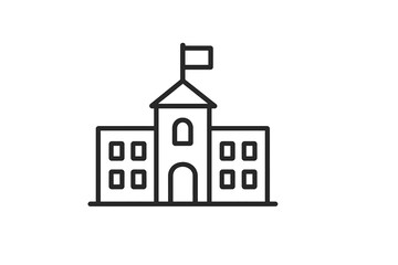 Poster - School building vector illustration icon shows a simple design with windows and a flag, representing education and learning