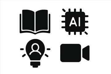 Poster - Vector illustration featuring learning concepts, artificial intelligence elements, and creative thinking symbols in a modern design