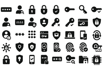 Poster - Collection of security and privacy vector icons representing digital safety tools and measures relevant to online users
