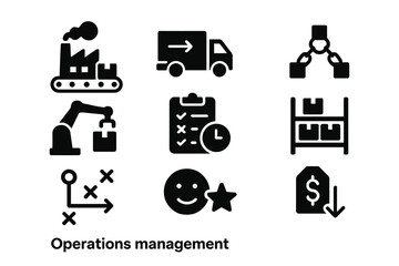 Poster - Vector illustration icons representing various aspects of operations management and logistics processes in efficient workflows