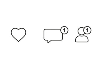 Poster - Vector illustration of social media interaction icons showcasing engagement features and notifications in a minimalist style