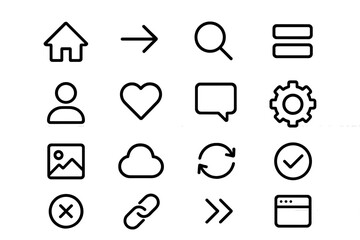 Fototapete - Collection of vector illustration icons representing common digital actions and elements for user interface design