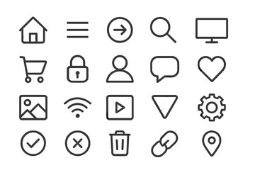 Fototapete - Vector illustration icons depicting common web and app interface elements for usability enhancements and digital communication clarity