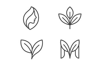 Poster - Vector illustration collection of abstract leaves and woman profile icons designed for eco-friendly themes
