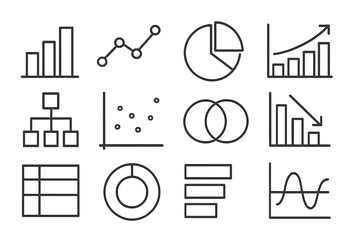 Aufkleber - Vector illustration icons of various data visualization elements including charts and graphs designed for informative presentations