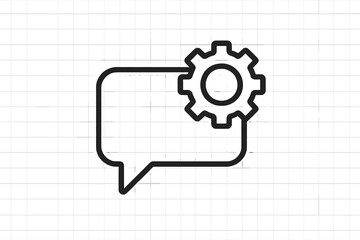 Poster - Vector illustration icon depicting a speech bubble with a gear symbol for communication and technology functions