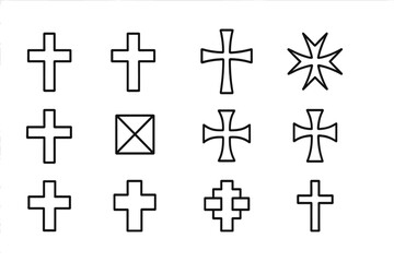 Poster - Vector illustration of various cross designs showcasing different styles and shapes for graphic use in religious or cultural contexts