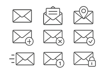 Poster - Vector illustration of various email icons representing different actions and statuses in communication