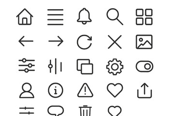 Fototapete - Vector illustration icons featuring various symbols for user interface design in a minimalistic style