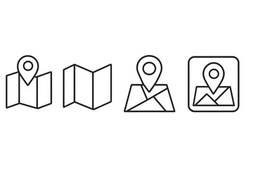 Poster - Vector illustration icons depicting various forms of maps and location markers in a simple and modern style