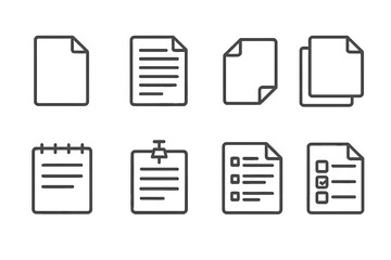 Poster - Vector illustration icons of various document types including blank pages, notepads, and checklists in simple line design