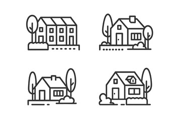 Poster - Vector illustration of various house styles with trees in a residential neighborhood