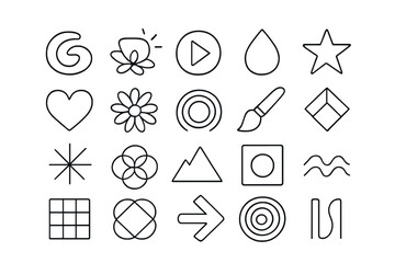 Poster - Vector illustration icons featuring various shapes and symbols in a clean, minimalist design suitable for digital graphics and branding use