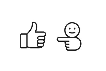 Poster - Vector illustration of a thumbs up gesture alongside a smiling character pointing to the right, symbolizing positive feedback and engagement