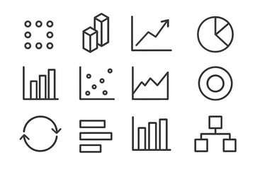 Aufkleber - Vector illustration of various data visualization icons showcasing charts and graphs for business analysis and reporting